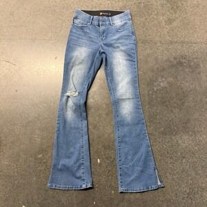 Indigo Poppy Womens High Rise Flare Jeans Distressed Light Wash Size 4